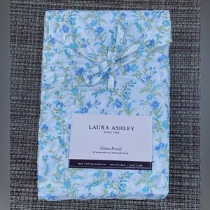 Laura Ashley Taylor Blue Green Floral Cotton Percale STANDARD Pillowcase Set